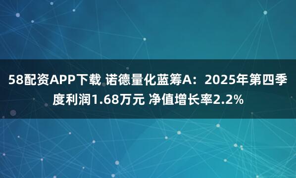 58配资APP下载 诺德量化蓝筹A：2025年第四季度利润1.68万元 净值增长率2.2%